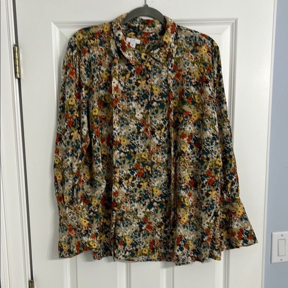 J Jill Floral Long Sleeve Blouse with tie